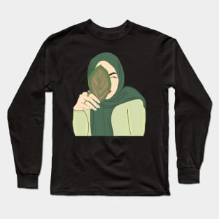 Hijabi Muslim Woman holding a Leaf Long Sleeve T-Shirt
